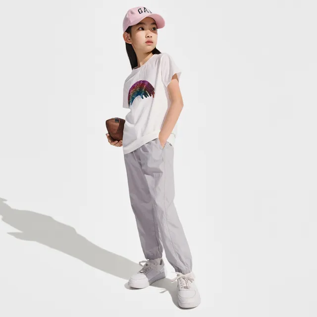 【GAP】女童裝 純棉趣味圓領短袖T恤-米白色(890400)