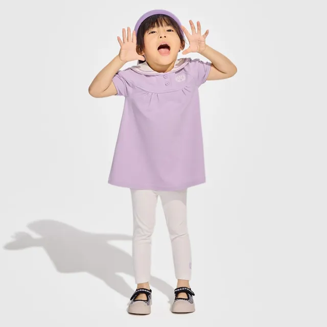 【GAP】女幼童裝 Logo翻領短袖洋裝-紫色(890469)