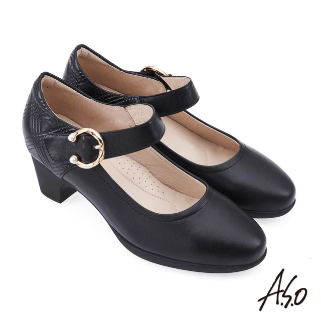 A.S.O 阿瘦集團A.S.O 阿瘦集團 A.S.O窩心系列珍珠扣瑪莉珍寬楦中跟鞋(黑色)
