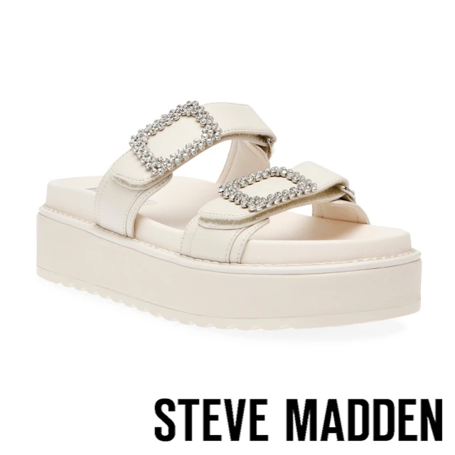 STEVE MADDEN MONUMENTAL 鑽飾雙帶厚底拖鞋(白色)