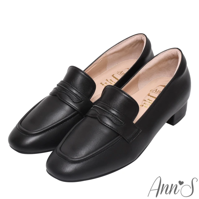 Ann’S 頂級綿羊皮 柔軟素面粗跟樂福鞋3cm(黑)好評推