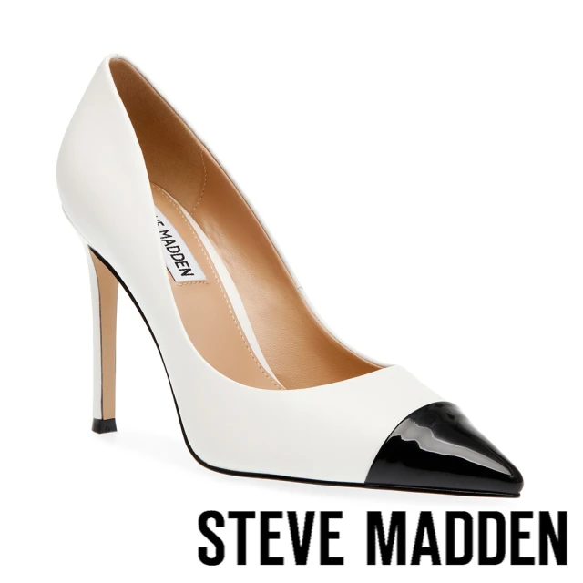 STEVE MADDEN EVELYN-C 皮革拼接尖頭高跟鞋(白色)