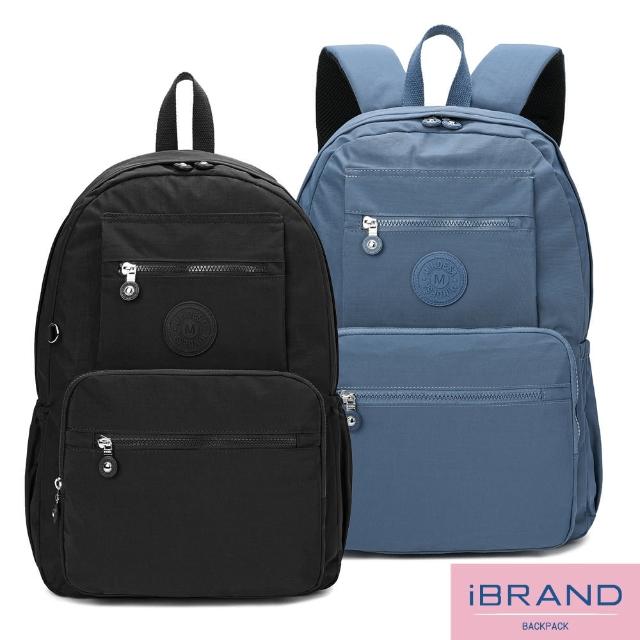 【iBrand】輕盈防潑水素色多口袋後背包(多色任選)