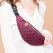 【BAGGLY&CO】菱格紋真皮尼龍鏈條胸包腰包(紫色/卡其色)