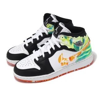 【NIKE 耐吉】休閒鞋 Air Jordan 1 Mid SE GS 大童 女鞋 黑 橘 Drip AJ1 皮革(DJ6563-038)