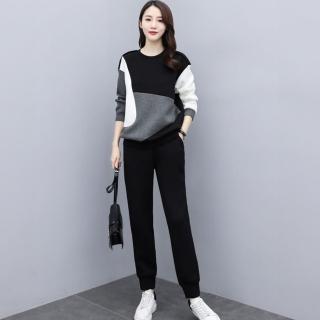 【LANNI 藍尼】★休閒撞色拼接減齡運動套裝(休閒/長褲/女裝)