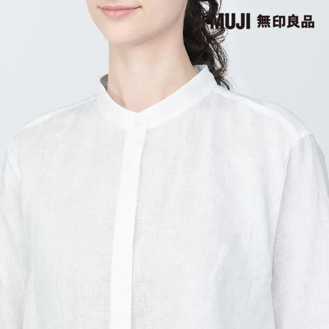 【MUJI 無印良品】女亞麻水洗立領七分袖套衫(共4色)