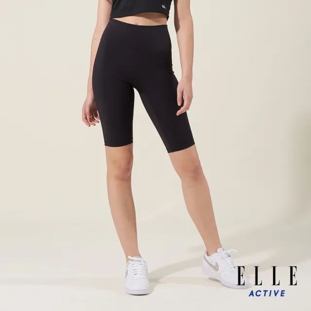 【ELLE ACTIVE】女款 舒適彈力五分瑜珈褲-黑色(EA24M2W3101#99)