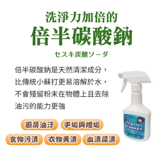 【Ab】倍半碳酸鈉柔泡清潔噴霧 400ML(倍蘇打/去油汙/消臭除菌/多用途萬用 柑橘油精華)