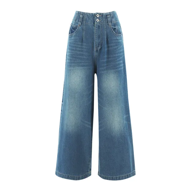 【OUWEY 歐薇】刷白高腰雙釦八分牛仔褲(藍色；S-L；3242328649)