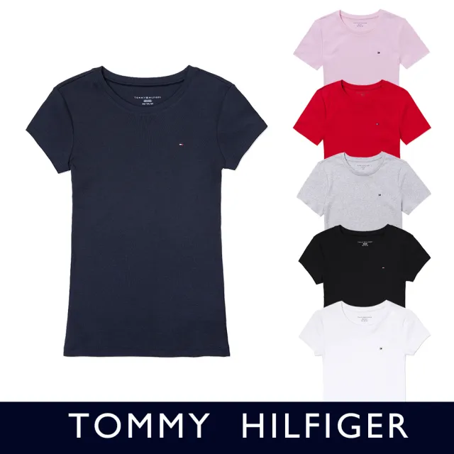 【Tommy Hilfiger】TOMMY 經典刺繡Logo素面短袖T恤 上衣-女-多色組合(經典爆款/百搭舒適/平輸品)