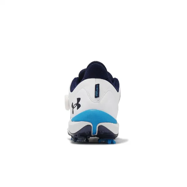 【UNDER ARMOUR】高爾夫球鞋 Drive Pro BOA 男鞋 寬楦 白 藍 防水鞋面 旋鈕鞋帶 運動鞋 UA(3027088100)