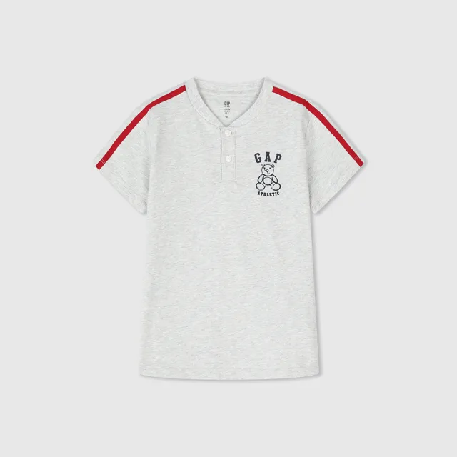 【GAP】男童裝 Logo純棉小熊印花圓領短袖T恤-白色(890473)