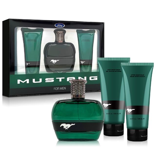 【FORD MUSTANG 福特野馬】美式傳奇綠鑽男性淡香水禮盒-淡香水100ml+沐浴膠100ml+鬍後膠100ml(專櫃公司貨)