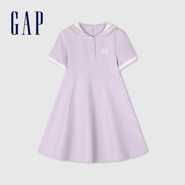 【GAP】女童裝 Logo印花翻領短袖洋裝-淡紫色(890492)