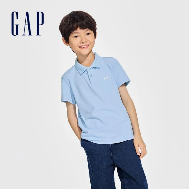 【GAP】男童裝 Logo短袖POLO衫-藍色(890536)