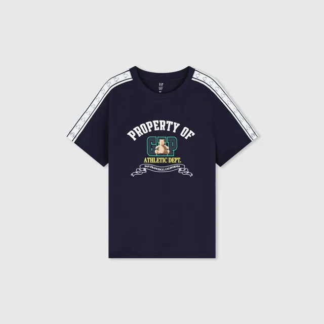 【GAP】男童裝 Logo純棉小熊印花圓領短袖T恤-海軍藍(891986)
