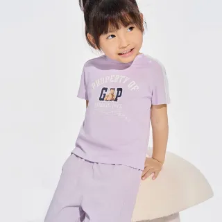 【GAP】女幼童裝 Logo純棉小熊印花圓領短袖T恤-紫色(892057)