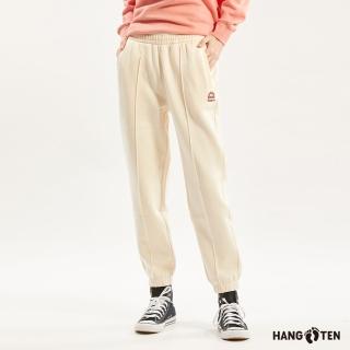【Hang Ten】女裝-JOGGER FIT保暖內刷毛束口鬆緊抽繩休閑運動針織長褲(米白)