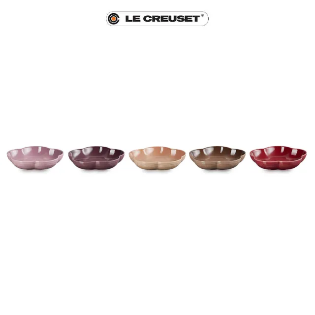 【Le Creuset】瓷器花型盤-中-20cm-5入(錦葵紫/無花果/卡布奇諾/松露棕/樹莓)