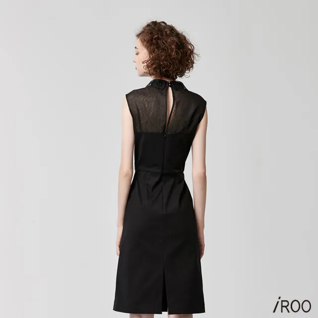 【iROO】拼接蕾絲領短洋裝
