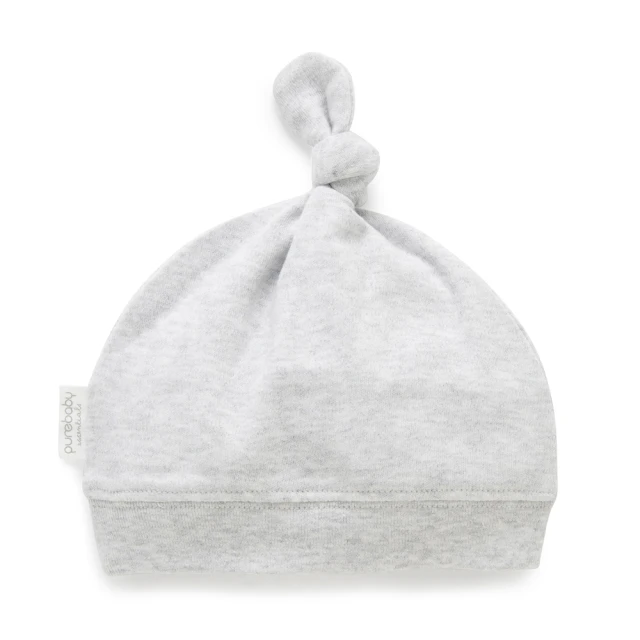 【Purebaby】澳洲有機棉 嬰兒帽 可調節帽高 淺灰(新生兒 帽子 親膚有機棉)
