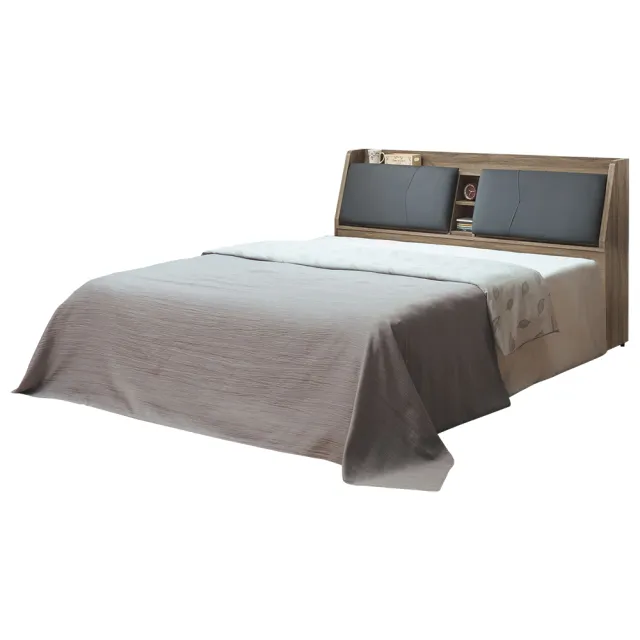 【Hampton 漢汀堡】希菲鋼刷灰橡木5尺深灰枕床組(5尺雙人床組/雙人床組/床組/雙人床)