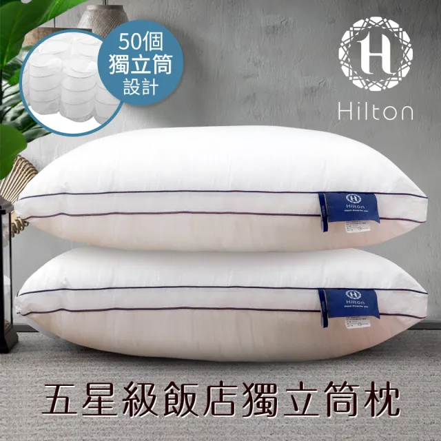 【Hilton 希爾頓】五星級純棉滾邊立體銀離子抑菌獨立筒枕/買二送二/二色任選(枕頭/透氣枕)