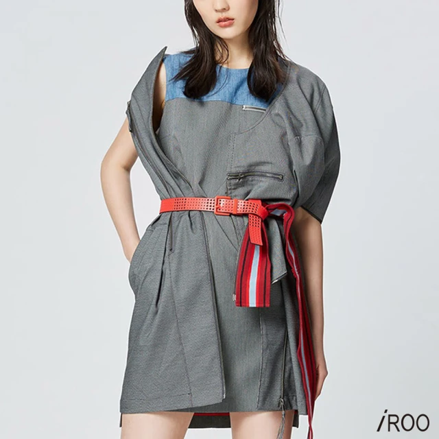 iROO 雙色拼接流行街頭設計無袖洋裝