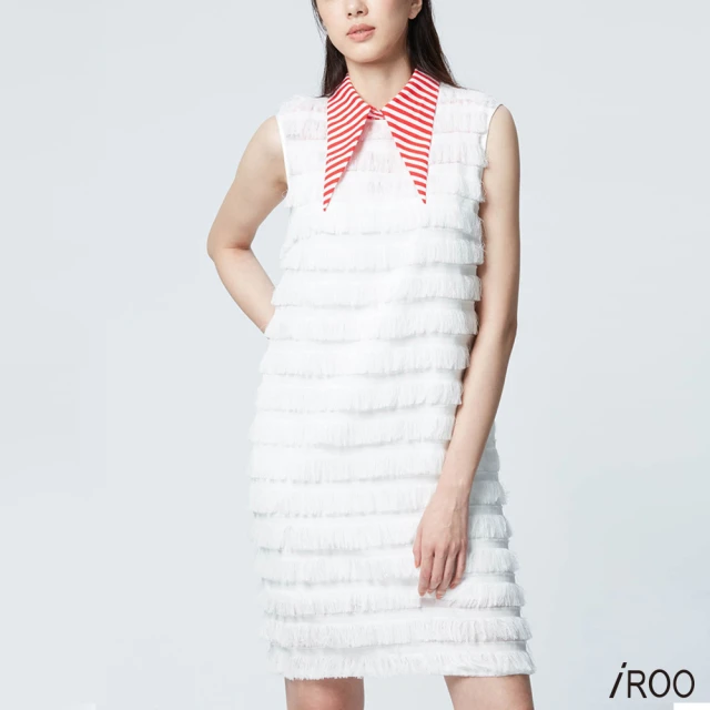 iROO 領口拼接須須感流行造型無袖短洋裝