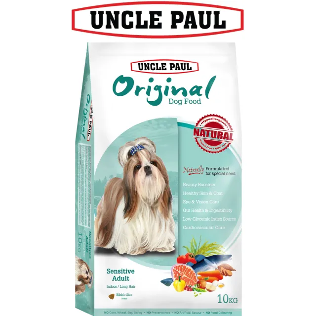 【UNCLE PAUL】保羅叔叔田園生機狗食 10kg 低敏成犬-室內/長毛犬(成犬 老犬 熟齡犬 狗飼料 寵物飼料)