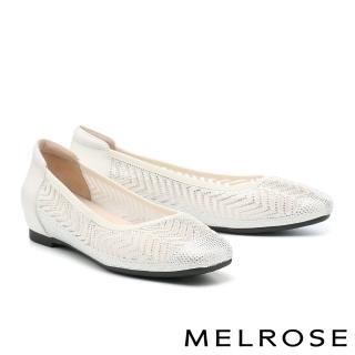 【MELROSE】美樂斯 華麗晶鑽網布拼接牛皮內增高方頭低跟鞋(灰)