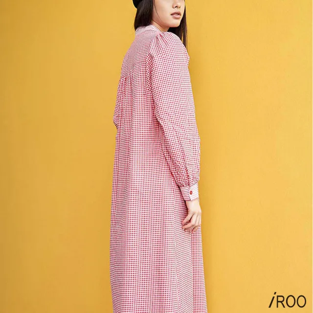 【iROO】紅色條紋襯衫式洋裝