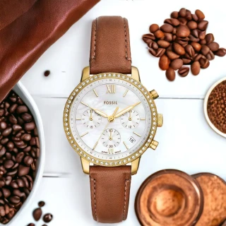 【FOSSIL】Neutra  珍珠母貝 棕色皮革手錶 女錶  禮物(ES5278)