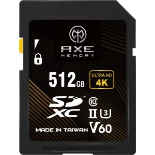 【AXE MEMORY】專業級SDXC 512GB V60 UHS-II 防水防震防X射線 記憶卡 U3 4K(台灣製造 耐高低溫)
