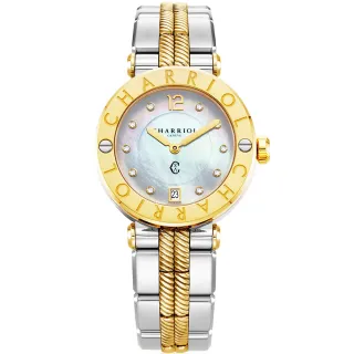 【CHARRIOL 夏利豪】St-Tropez 珍珠貝面鑽石女錶 手錶-36mm(CR36SY921003)