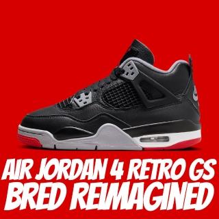 【NIKE 耐吉】休閒鞋 AIR JORDAN 4 RETRO GS BRED REIMAGINED 黑紅 大童 女鞋 FQ8213-006