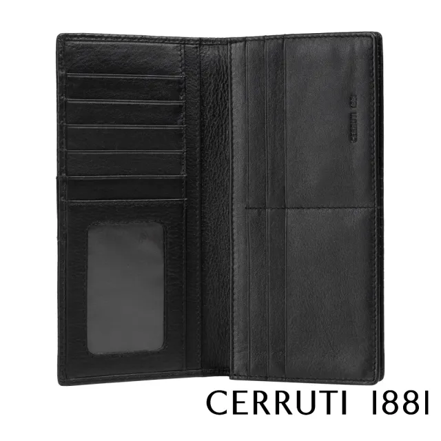 【Cerruti 1881】限量2折 義大利頂級小牛皮12卡長夾皮夾 CEPU05694M 全新專櫃展示品(黑色 贈禮盒提袋)