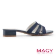 【MAGY】雙材質拼接造型低跟拖鞋(藍色)
