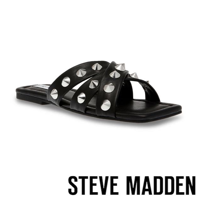 【steve madden】MALEAH 鉚釘交叉帶拖鞋(黑色)