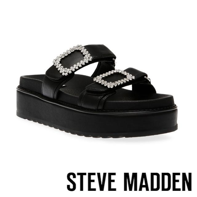 【steve madden】MONUMENTAL 鑽飾雙帶厚底拖鞋(黑色)