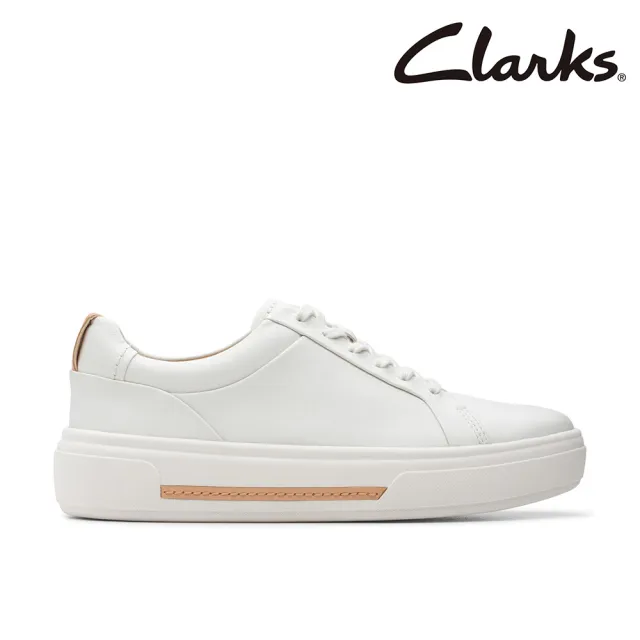 【Clarks】女鞋 Hollyhock Walk 低調百搭圓頭厚底輕量板鞋 休閒鞋 小白鞋(CLF76308C)