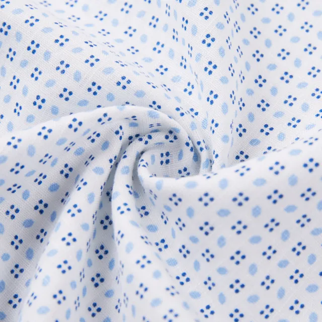 【ROBERTA 諾貝達】男裝 亞麻淺藍印花短袖襯衫(環保素材 吸濕排汗)