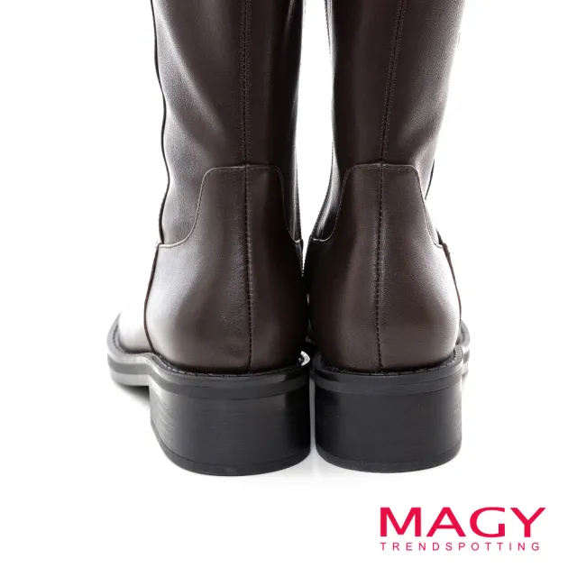 【MAGY】異材拼接顯瘦中跟長靴(咖啡)