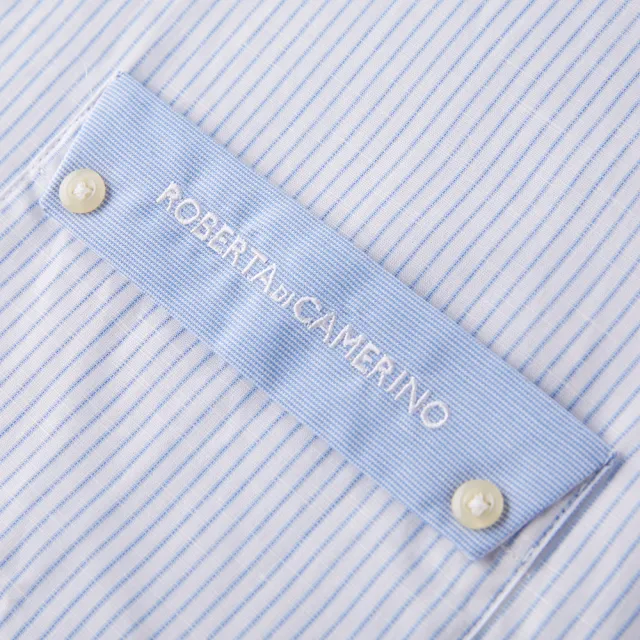 【ROBERTA 諾貝達】男裝 棉麻藍條紋休閒襯衫(奧地利素材 台灣製)