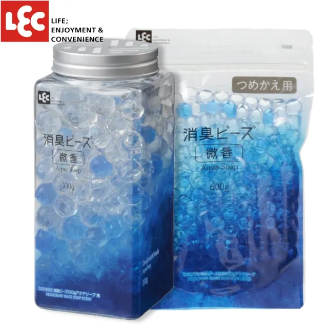 【LEC】水晶顆粒消臭劑美型角柱微香-2入組(瓶裝330g+補充包600g)