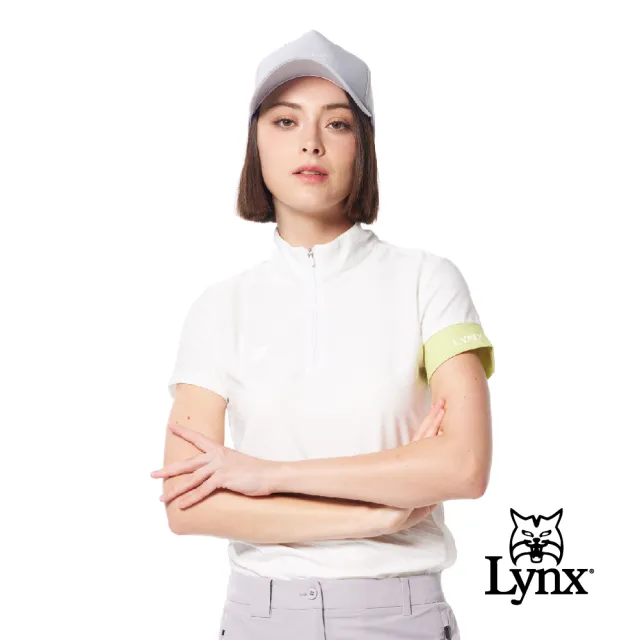 【Lynx Golf】首爾高桿風格！女款合身版吸排機能開杈設計山貓膠標短袖立領POLO衫/高爾夫球衫(二色)