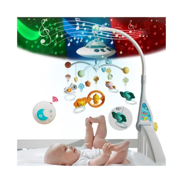 【Huanger】飛碟嬰兒床夾床鈴音樂盒掛件(可愛動物 吊飾 安撫玩具 音樂)