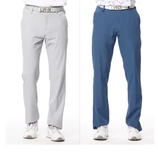 【Lynx Golf】男款彈性舒適素面外觀百搭後袋斜切造型設計平口休閒長褲(二色)