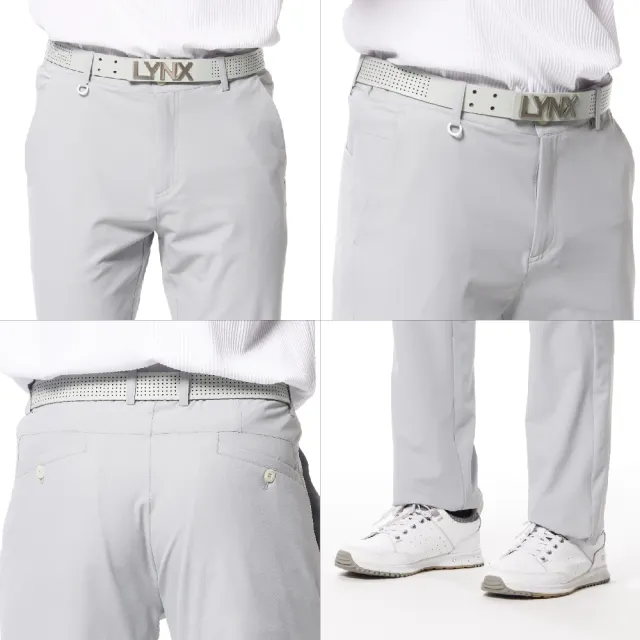 【Lynx Golf】男款彈性舒適素面外觀百搭後袋斜切造型設計平口休閒長褲(二色)